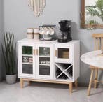 Wit Keukensideboard met Glazen Deuren en Wijnrek 90×37×75, Verzenden, Nieuw