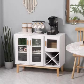 Wit Keukensideboard met Glazen Deuren en Wijnrek 90×37×75, Huis en Inrichting, Verzenden, Nieuw
