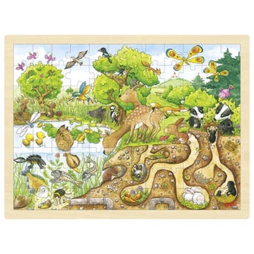Goki houten puzzel natuur 96 stukje van €12,99 voor €6,50, Ophalen of Verzenden, Nieuw