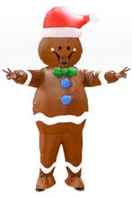 KIMU® Opblaas Kostuum Gingerbread Man Opblaasbaar pak Kerstp, Carnaval, Nieuw, Overige maten, Ophalen of Verzenden