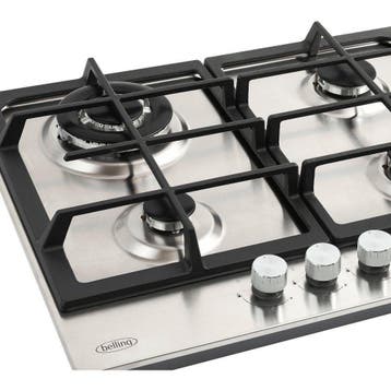 Belling GHU603CI Gaskookplaat 60 cm roestvrijstaal, Witgoed en Apparatuur, Kookplaten, Nieuw, Inbouw, Gas, 4 kookzones