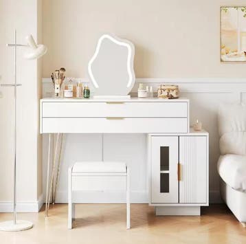 Witte Make-uptafel met LED-Verlichting en Ruime Lades, Verzenden, Nieuw