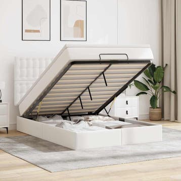 vidaXL Ottoman bed met matras en LEDs 140x190cm kunstleer, Overige materialen, Verzenden, Wit, Nieuw
