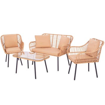 Tuinset - 4 Delig - Stoelen - Bank - Tafel - Rotan - Beige, Ophalen of Verzenden, Nieuw