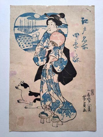 Woodblock Print Original - The Romanticism of Summer. . 1850