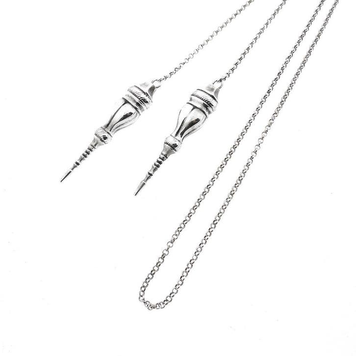Antiek zilveren ketting met breipendoppen, Sieraden, Tassen en Uiterlijk, Kettingen, Zilver, Gebruikt, Zilver, Ophalen of Verzenden