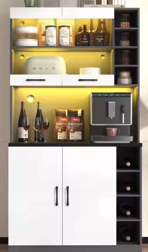 Keukenkast met LED &amp; Magnetronruimte – Grijs/Wit, Modern, Huis en Inrichting, Keuken | Keukenelementen, Nieuw, Verzenden