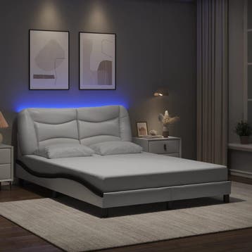vidaXL Bedframe met LED zonder matras Hvar wit en zwart, Overige materialen, Verzenden, Wit, Nieuw