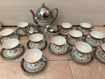 Koffieservies (27) - Porselein, Verzilverd