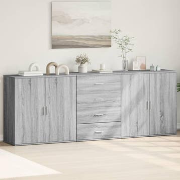 vidaXL Dressoirs 3 st bewerkt hout grijs sonoma eikenkleurig, Minder dan 50 cm, Verzenden, 75 cm of meer, Nieuw