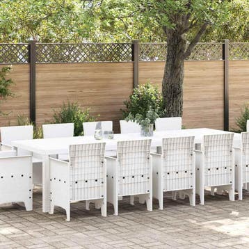 vidaXL Tuin Eetset 13 st Wit Poly riet, Verzenden, Nieuw, 3 zitplaatsen