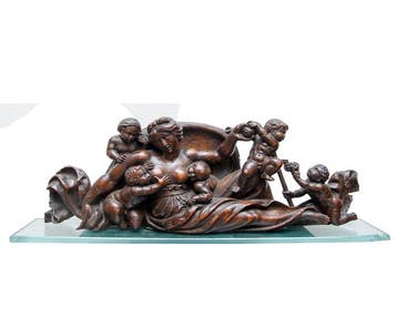 Scuola veneta (XVIII) - sculptuur, La Carità - 17 cm - Hout