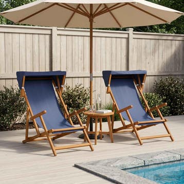 vidaXL Ligstoel 2 pcs 3 Positie massief eucalyptushout Blauw, Verzenden, Nieuw