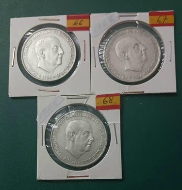 Spanje. Francisco Franco. 100 Pesetas 1966*66 (Lote de 3, Postzegels en Munten