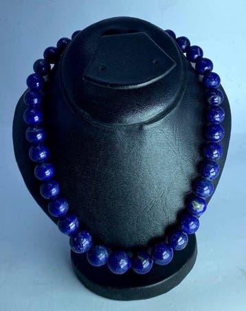 Ketting met lapis lazuli kralen Gepolijste - Hoogte: 10 mm -