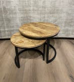 ronde salontafel set van 2 - mangohout, Huis en Inrichting, Tafels | Salontafels, Industrieel en vintage, 50 tot 100 cm, 50 tot 75 cm