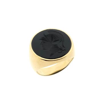 Gouden zegelring met onyx, Sieraden, Tassen en Uiterlijk, Ringen, Gebruikt, 19 tot 20, Heer, Ophalen of Verzenden