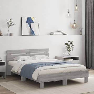 vidaXL Bedframe met hoofdeinde en LED grijs sonoma eiken, Huis en Inrichting, Slaapkamer | Bedden, Verzenden, Nieuw, Twijfelaar