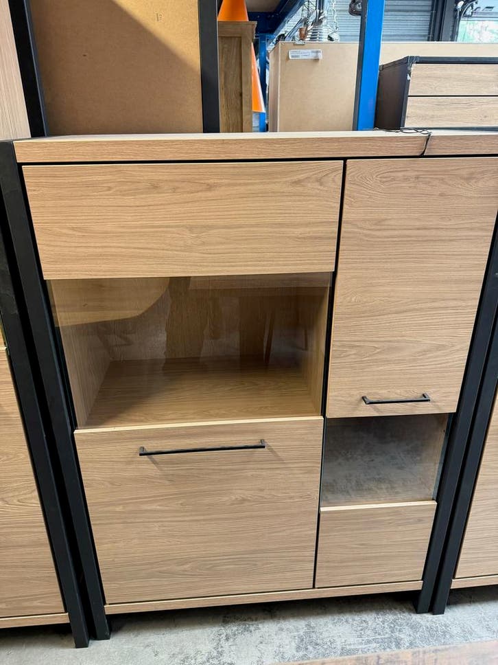 Serval vitrine/bergkast, blonde oak, Huis en Inrichting, Kasten | Wandmeubels, Nieuw, Glas, Metaal, Overige materialen