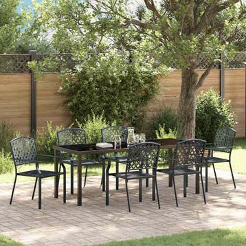 vidaXL Tuin eettafelset 7 st Antraciet Gepoedercoat staal, Verzenden, Nieuw, Rvs, 7 zitplaatsen