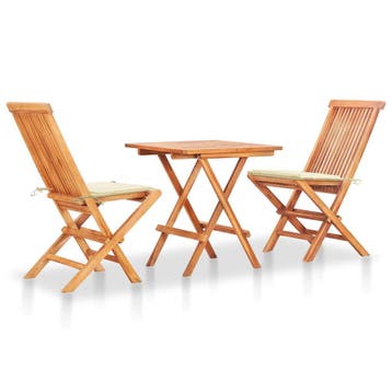 vidaXL 3-delige Bistroset met crèmekleurige kussens massief, Verzenden, Nieuw, Teakhout, 3 zitplaatsen