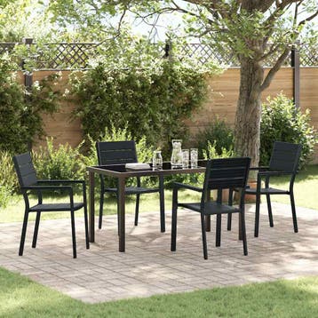 vidaXL Tuin eettafelset 5 st Zwart Gepoedercoat staal, Verzenden, Nieuw, 5 zitplaatsen