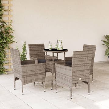 vidaXL 5-delige Tuinset met kussens poly rattan en glas, Verzenden, Nieuw, 4 zitplaatsen, Tuinset