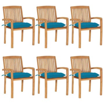 vidaXL Tuinstoelen stapelbaar 6 st met kussens massief, Tuin en Terras, Tuinstoelen, Verzenden, Nieuw, Hout