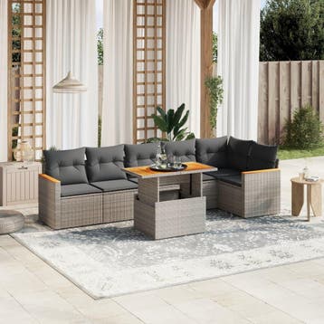 vidaXL 7-delige Loungeset met kussens poly rattan grijs, Tuin en Terras, Tuinsets en Loungesets, Verzenden, Nieuw, Loungeset