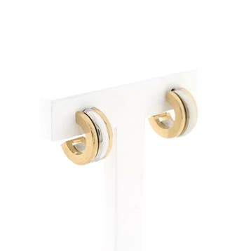 Paul Simons bicolor gouden oorbellen; Halfrond, Ophalen of Verzenden, Gebruikt, Goud, Goud