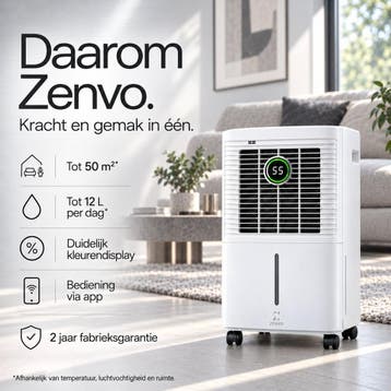 Zenvo Smart WiFi Luchtontvochtiger met App - 12L/dag - 50 m2, Ophalen of Verzenden, Zo goed als nieuw