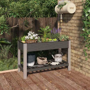 vidaXL Plantenbak verhoogd met schap 120x50x75 cm HKC grijs, 100 cm of meer, Verzenden, Nieuw, 60 cm of meer