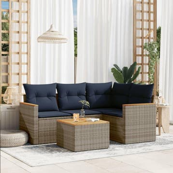 vidaXL 5-delige tuinbankset met kussens, grijs polyrotan, Tuin en Terras, Tuinsets en Loungesets, Verzenden, Nieuw