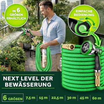 Flexibele Tuinslang - Inc. sproeikop - 30 meter - Groen - TR, Verzenden, Zo goed als nieuw