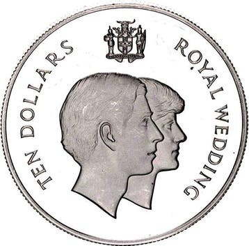 Jamaica. 10 Dollars 1981 Royal Wedding Proof (Zonder