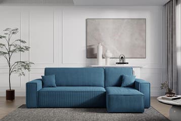 Slaapbank Ribstof Karlo Blauw | Universeel | €449,-, Huis en Inrichting, Slaapkamer | Slaapbanken, Verzenden, Overige maten, Overige maten