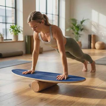Houten Balance Board Trainer met Kurken Roller & Opbergrek -, Verzenden, Nieuw