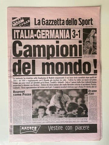 La Gazzetta dello Sport del 12 luglio 1982 - Aandenken aan, Nieuw