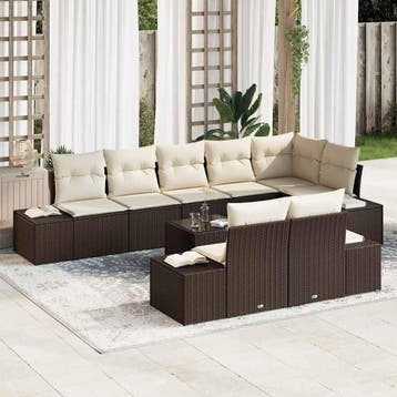 vidaXL Tuinbankenset 9 st Bruin en Crème Poly riet, Verzenden, Nieuw, Meer dan 8 zitplaatsen