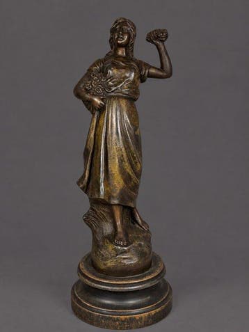 sculptuur, Meisje met bloemen - 33 cm - zamak