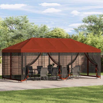 vidaXL Paviljoen met zijwanden 6 x 3 m Terracotta Polyester, Tuin en Terras, Partytenten, Verzenden, Nieuw