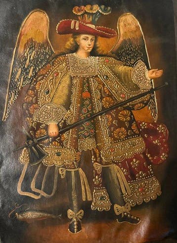 Peruvian Vicereganal Cuzco Painting (Mid XX) - Saint Raphael, Antiek en Kunst