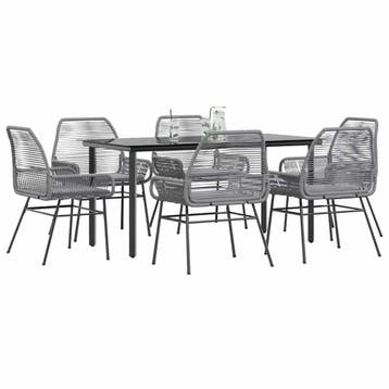 vidaXL 7-delige Tuinset met kussens poly rattan glas grijs, Verzenden, Nieuw, 6 zitplaatsen, Tuinset