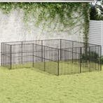 vidaXL Hondenkennel 12 panelen gepoedercoat staal zwart, Dieren en Toebehoren, Hondenhokken, Verzenden, Nieuw