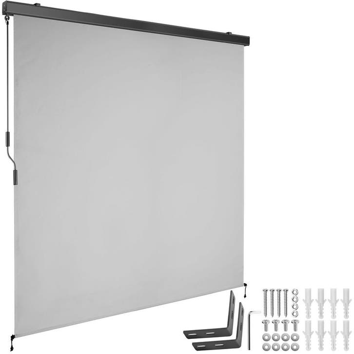 Zonnescherm Eloise met 2 wandhouders - 180 x 250 cm, lichtgr, Tuin en Terras, Zonneschermen, Verzenden