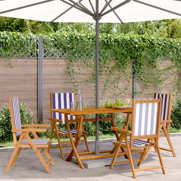 vidaXL Verstelbare klapstoelen, 4 stuks, blauw-witte stof en, Verzenden, Nieuw, Hout