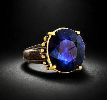 925 zilver zwart gerhodineerd - 7 ct blauwe saffier - Ring