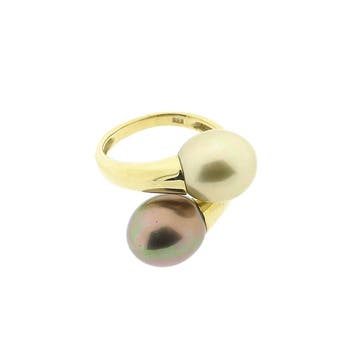 8 karaat ring met kunst parels, Sieraden, Tassen en Uiterlijk, Ringen, Gebruikt, Geel, Ophalen of Verzenden, 17 tot 18