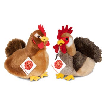 Haan en kip knuffel set - pluche - lichtbruin - 17 cm, Verzenden, Nieuw