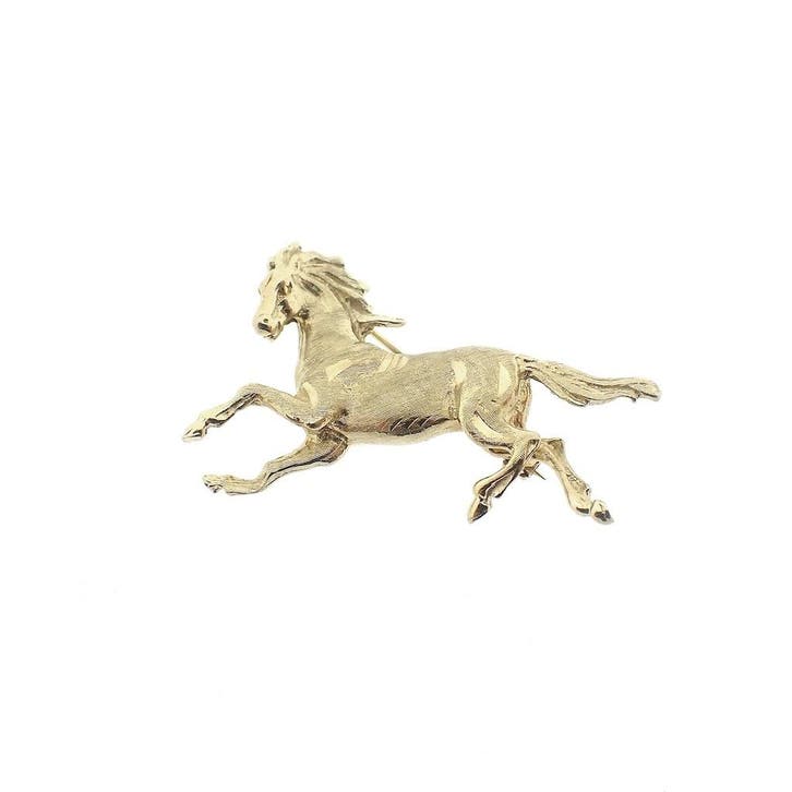 Gouden broche van een paard, Sieraden, Tassen en Uiterlijk, Broches, Overige kleuren, Gebruikt, Goud, Ophalen of Verzenden